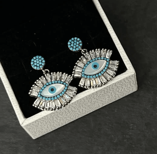 Серьги с глазиками / Серебро 925 пробы, цирконы