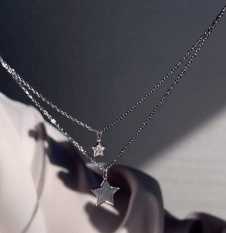 Двойное колье со звёздочками / Серебро 925 пробы, цирконы и перламутр