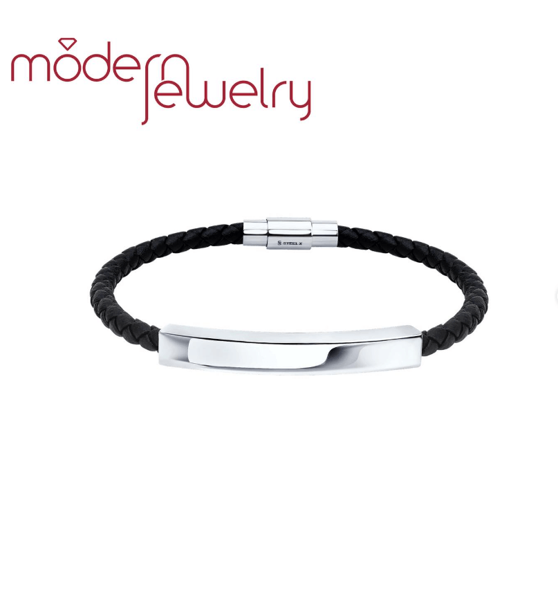 Браслет из стали и натуральной кожи мужской