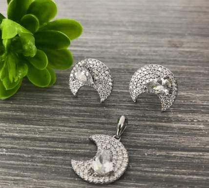 Набор луна с большим камнем Серебро 925 пробы, цирконы