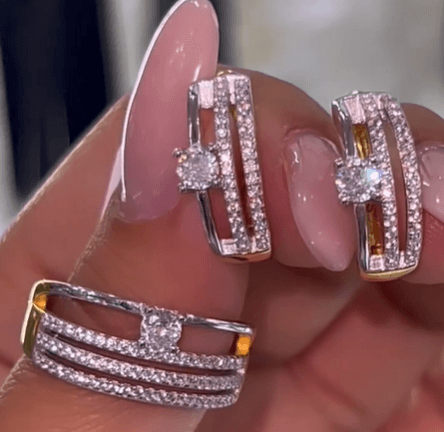 Классический комплект ювелирных изделий Серебро 925 пробы с позолотой, цирконы