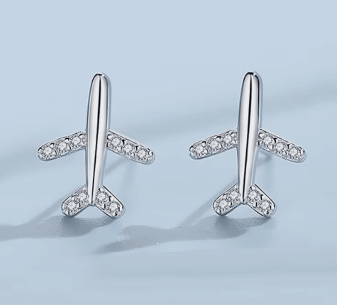 Серьги-гвоздики самолеты  Супер стильные и красивые  Серебро 925 пробы, цирконы ✨