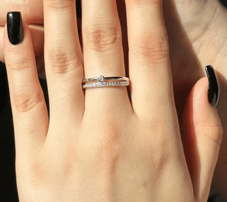 Двойное кольцо с дорожкой Серебро 925 пробы