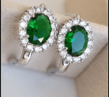 Серьги с крупным камнем Серебро 925 пробы