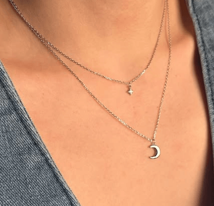 Колье Ожерелье с подвеской в ​​виде луны и звезды Серебро 925 пробы