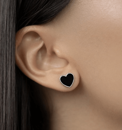 Серьги с натуральным черным ониксом Серебро 925 пробы