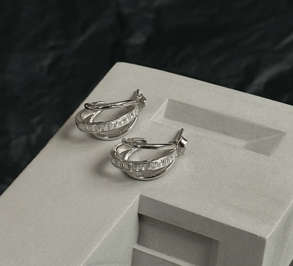 Серьги с необычным стилем три кольца Серебро 925 пробы