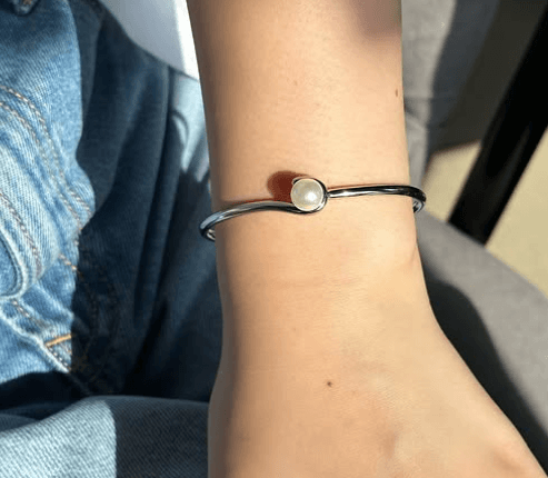 Изящный простой браслет Каркасный браслет с жемчугом Серебро 925 пробы