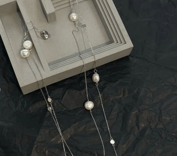 Женские ожерелья Барочное длинное ожерелье Серебро 925 пробы