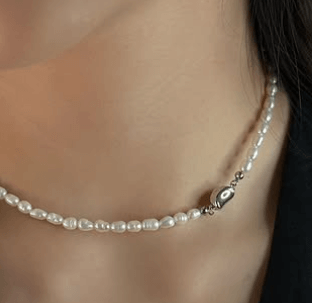 Жемчужный чокер с застежкой в виде фасоли Серебро 925 пробы