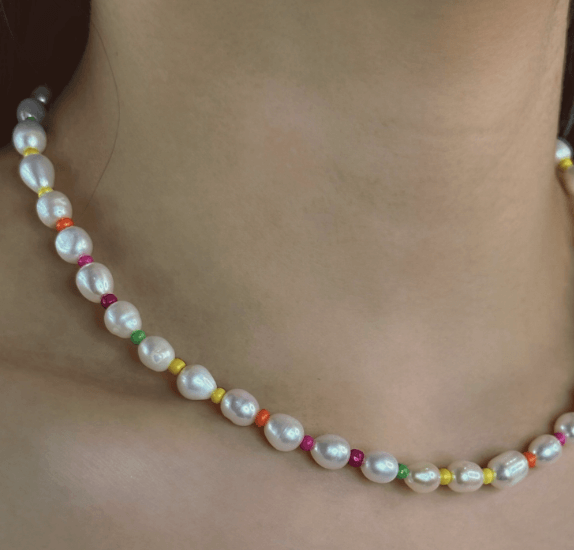 Колье с жемчугом  Серебро 925 пробы