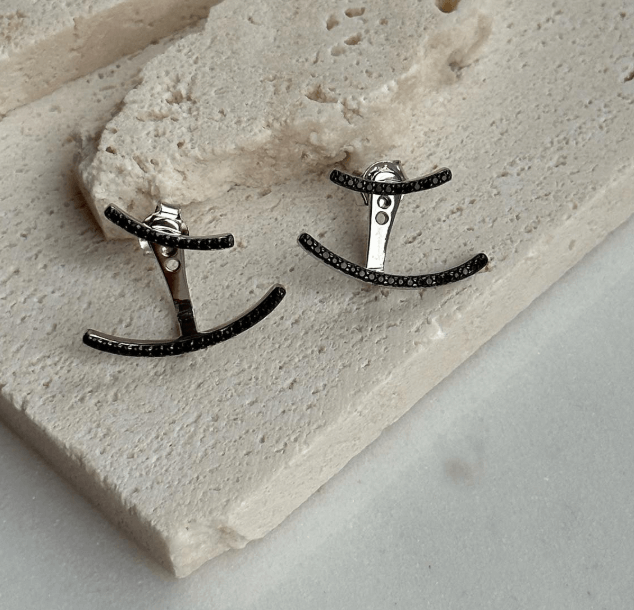 Серьги джекеты С темными камнями Серебро 925 пробы