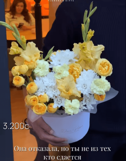 Цветочная композиция в коробочной корзине желтые оттенки