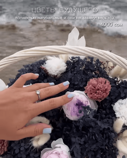 Композиция из пионовидных роз, диантусов, гортензий в корзине