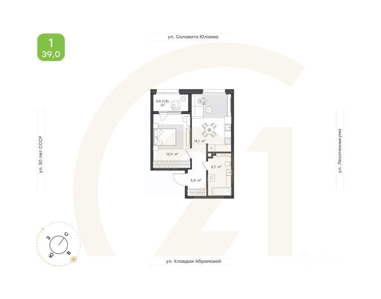1-комн. квартира, 39 м²в ЖК «Бионика Парк»