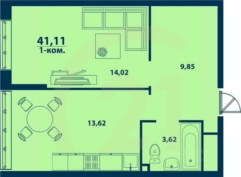 1-комн. квартира, 41,11 м²в ЖК «Город природы»