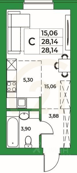 Студия, 28,14 м²