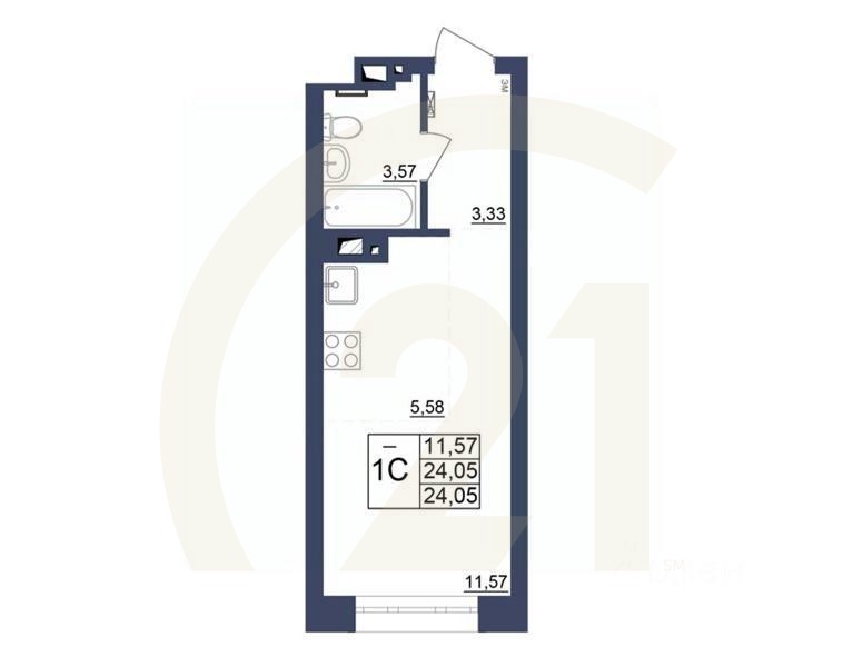 1-комн, 24,05 м²в ЖК «Космос»