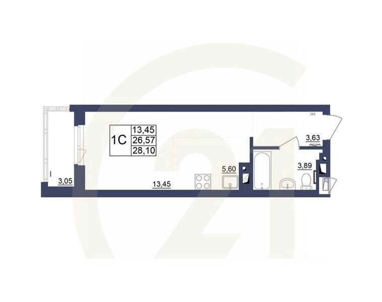 1-комн, 27,92 м²в ЖК «Космос»