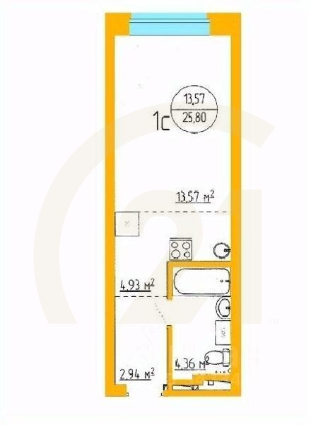 Продаются 1-комн. апартаменты, 25,93 м²в ЖК «Аксаковский»