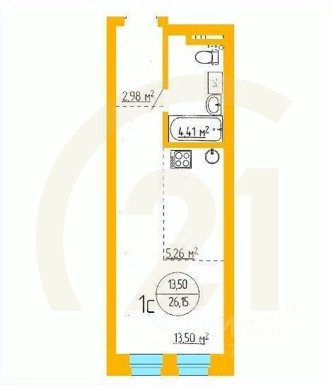 Продаются 1-комн. апартаменты, 26,15 м²в ЖК «Аксаковский»
