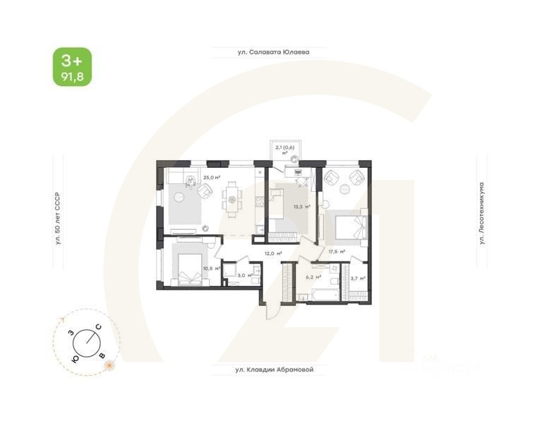3-комн. квартира, 91,8 м²в ЖК «Бионика Парк»
