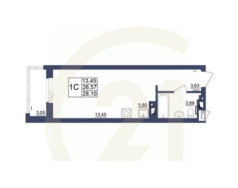 1-комн, 28,19 м²в ЖК «Космос»