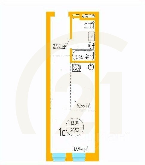 Продаются 1-комн. апартаменты, 26,52 м²в ЖК «Аксаковский»
