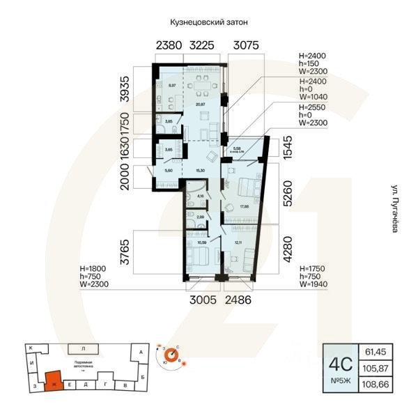 4-комн. квартира, 108,66 м²в ЖК «Первый остров»