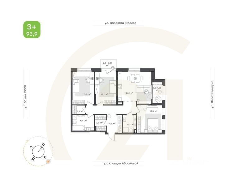 3-комн. квартира, 93,9 м²в ЖК «Бионика Парк»
