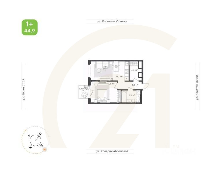 1-комн. квартира, 44,9 м²в ЖК «Бионика Парк»
