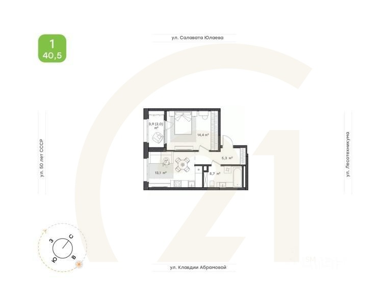 1-комн. квартира, 40,5 м²в ЖК «Бионика Парк»