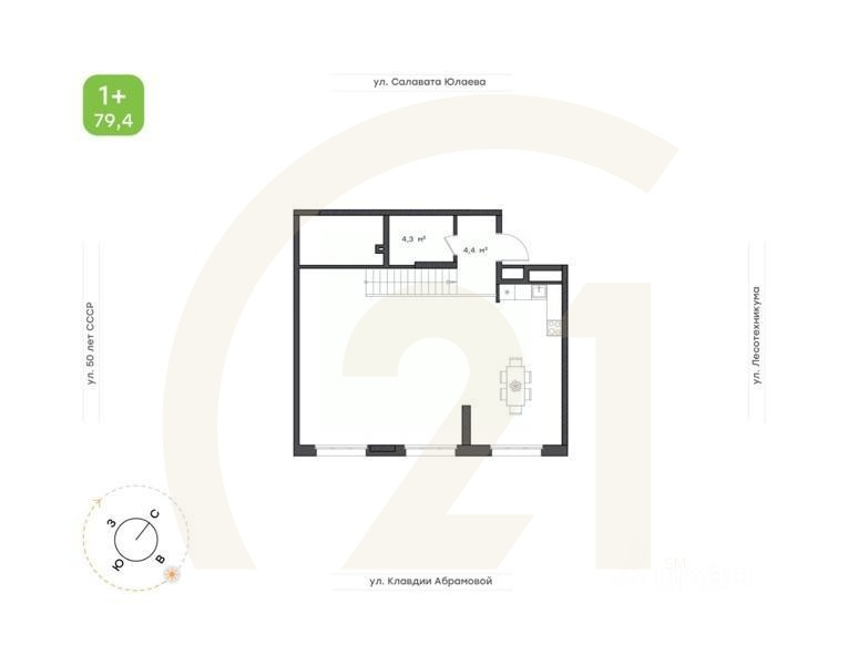 1-комн. квартира, 79,4 м²в ЖК «Бионика Парк»