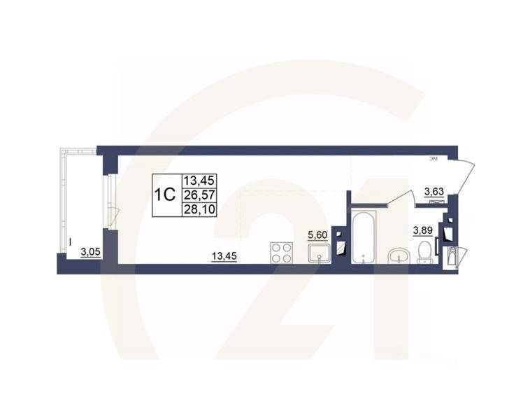 1-комн, 26,97 м²