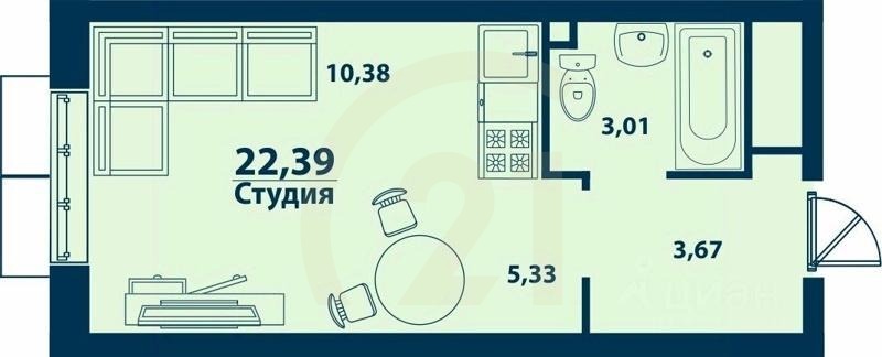 Студия, 22,39 м²в ЖК «Город природы»