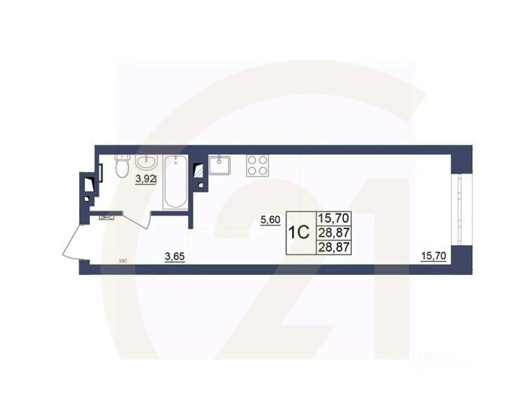 1-комн, 28,87 м²в ЖК «Космос»