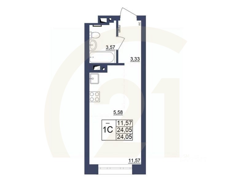 1-комн, 24,05 м²