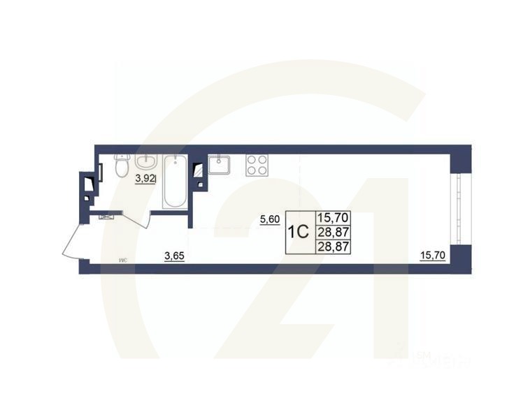 1-комн, 28,96 м²в ЖК «Космос»