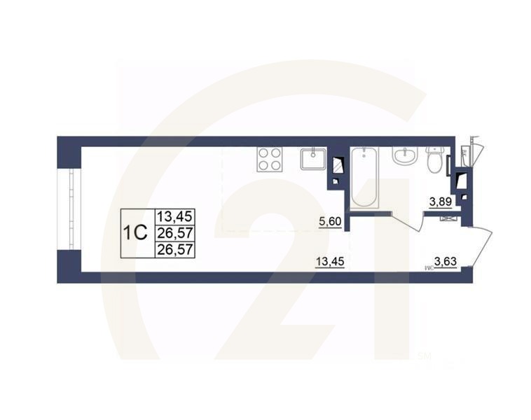 1-комн, 26,57 м²