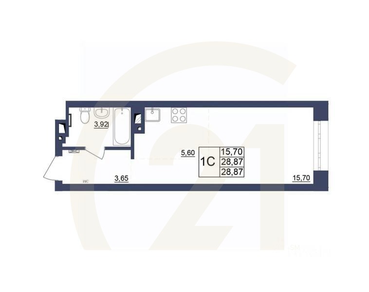 1-комн, 28,96 м²в ЖК «Космос»