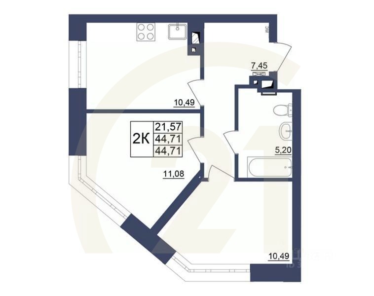 2-комн. квартира, 45,15 м²