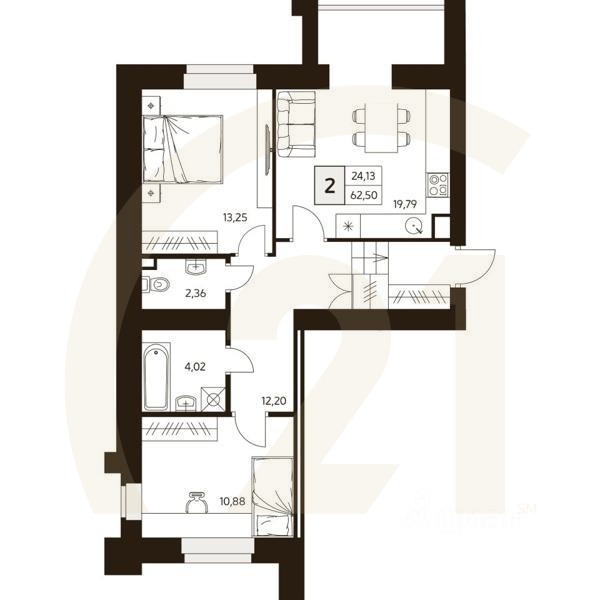 2-комн. квартира, 62,5 м²в ЖК «MATUR»