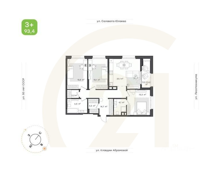 3-комн. квартира, 93,4 м²в ЖК «Бионика Парк»