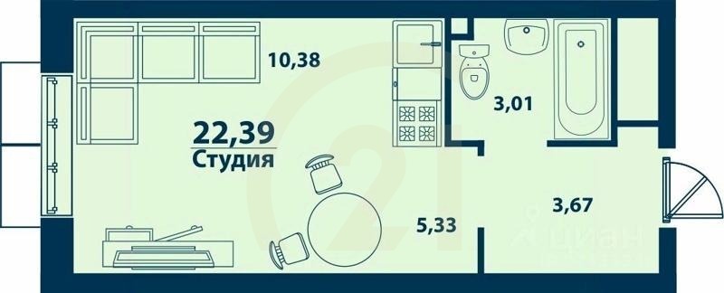 Студия, 22,39 м²в ЖК «Город природы»