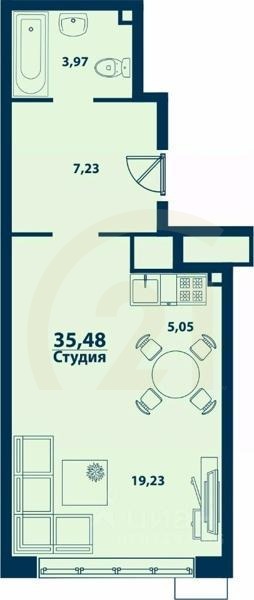 Студия, 35,48 м²в ЖК «Город природы»