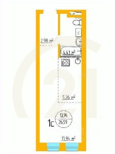 Продаются 1-комн. апартаменты, 26,59 м²