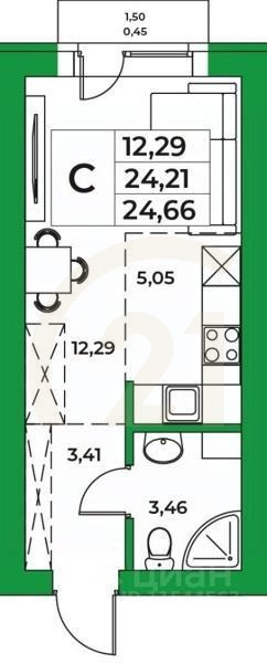 Студия, 24,66 м²