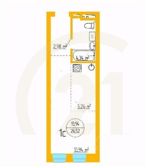 Продаются 1-комн. апартаменты, 26,52 м²в ЖК «Аксаковский»