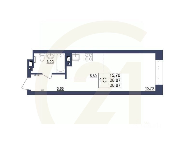 1-комн, 28,96 м²