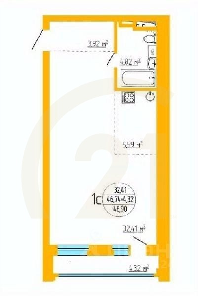 Продаются 1-комн. апартаменты, 47,39 м²в ЖК «Аксаковский»